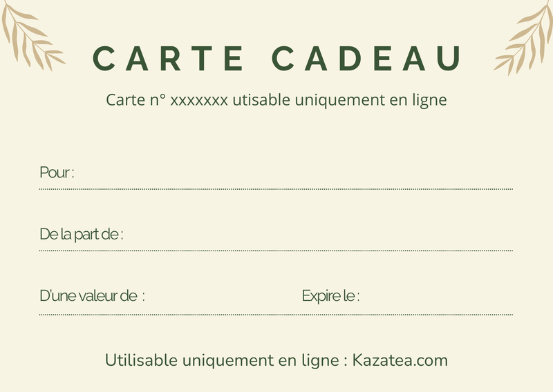Kazatea Gift Card: Offer a unique experience of tasting Teas and Herbal Teas
