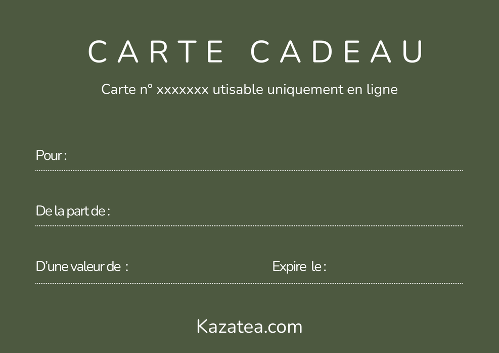 Carte cadeau Kazatea : Offrez une expérience unique de dégustation de Thés et Tisanes