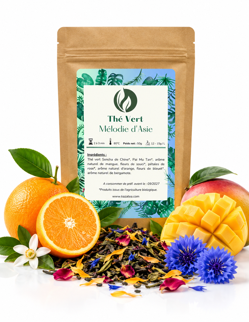 Thé Vert Mélodie d'Asie- Mangue - Pétales de Rose et Bleuet