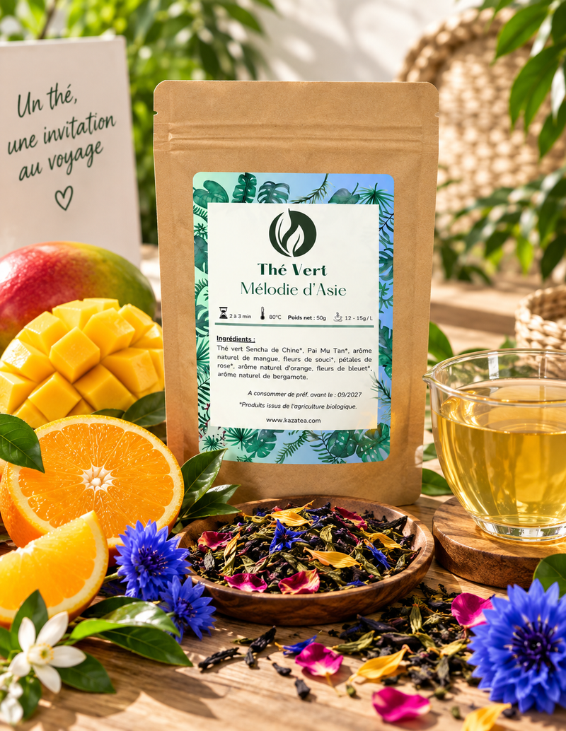 Thé Vert Mélodie d'Asie- Mangue - Pétales de Rose et Bleuet