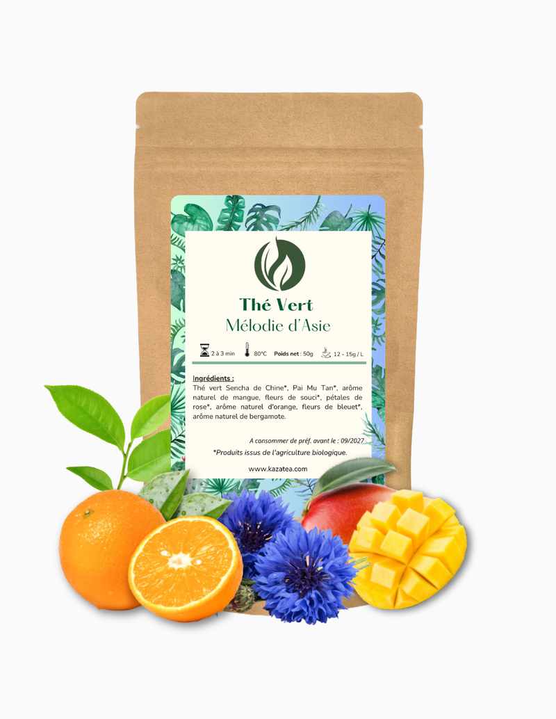 Thé Vert Mélodie d'Asie- Mangue - Pétales de Rose et Bleuet